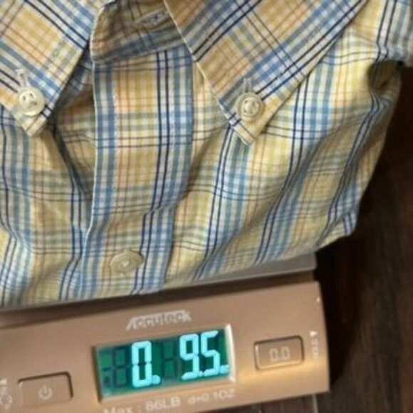 Izod Plaid Button Down Dress Shirt Mens XL Cotton Yellow Blue Preppy Office Work - Picture 8 of 9